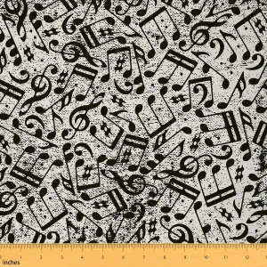 Musical Notes Upholstery Fabric - Piano Notation by The Yard, Rotating Music Decorative for Home Accents, Rock Music Grunge Style Waterproof, Black 2 Yards