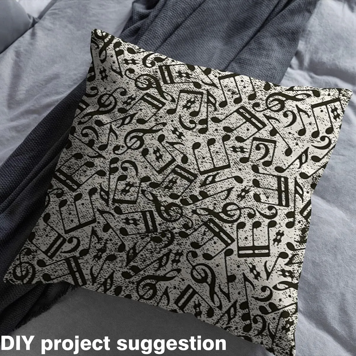 Musical Notes Upholstery Fabric - Piano Notation by The Yard, Rotating Music Decorative for Home Accents, Rock Music Grunge Style Waterproof, Black 2 Yards