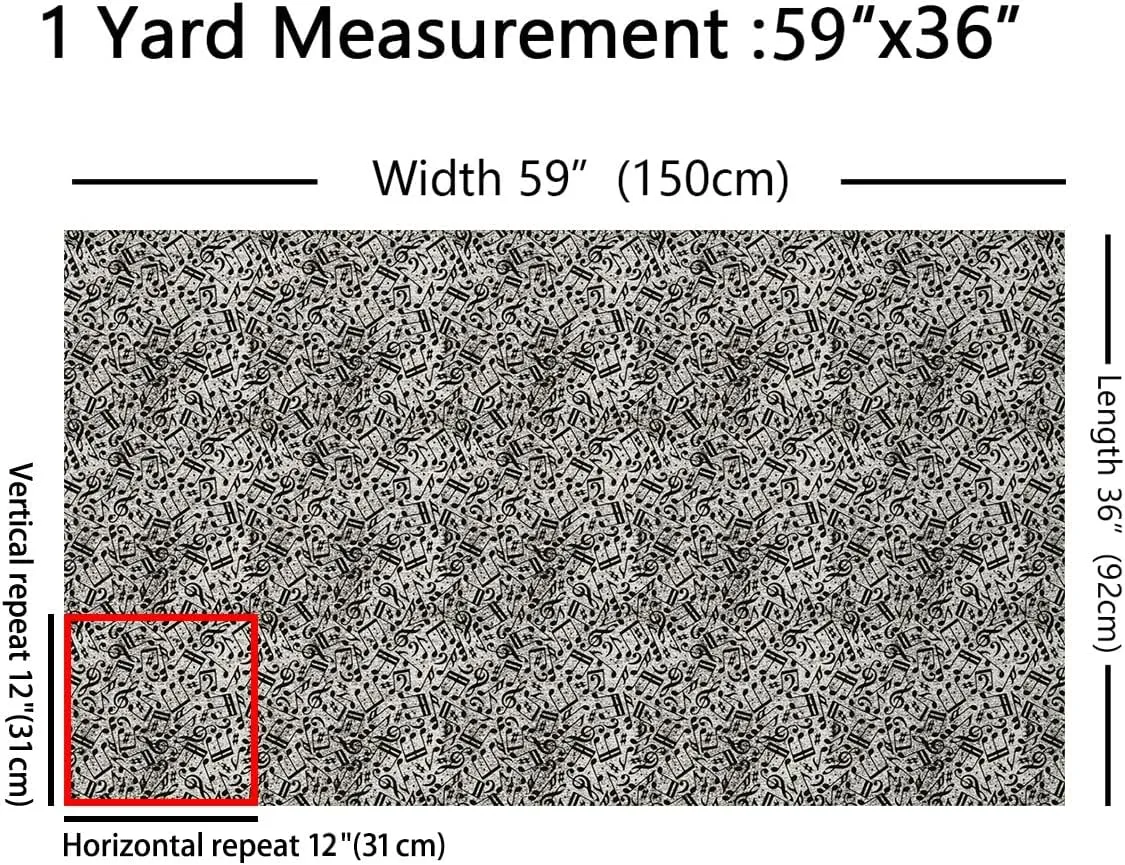 Musical Notes Upholstery Fabric - Piano Notation by The Yard, Rotating Music Decorative for Home Accents, Rock Music Grunge Style Waterproof, Black 2 Yards