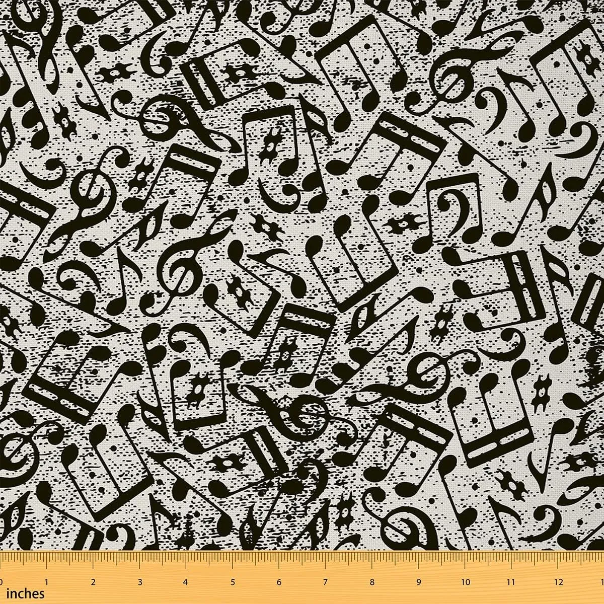 Musical Notes Upholstery Fabric - Piano Notation by The Yard, Rotating Music Decorative for Home Accents, Rock Music Grunge Style Waterproof, Black 2 Yards