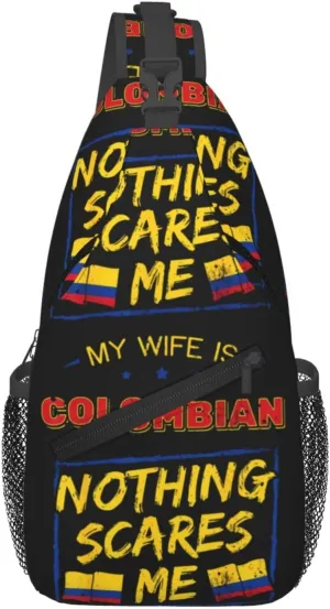 My Wife is Colombian Colombia Flag Crossbody Bag Cross Chest Bag Adjustable Sling Backpack Sports Gym Shoulder Bags Travel Cycling Daypack Diagonally Casual Rucksack