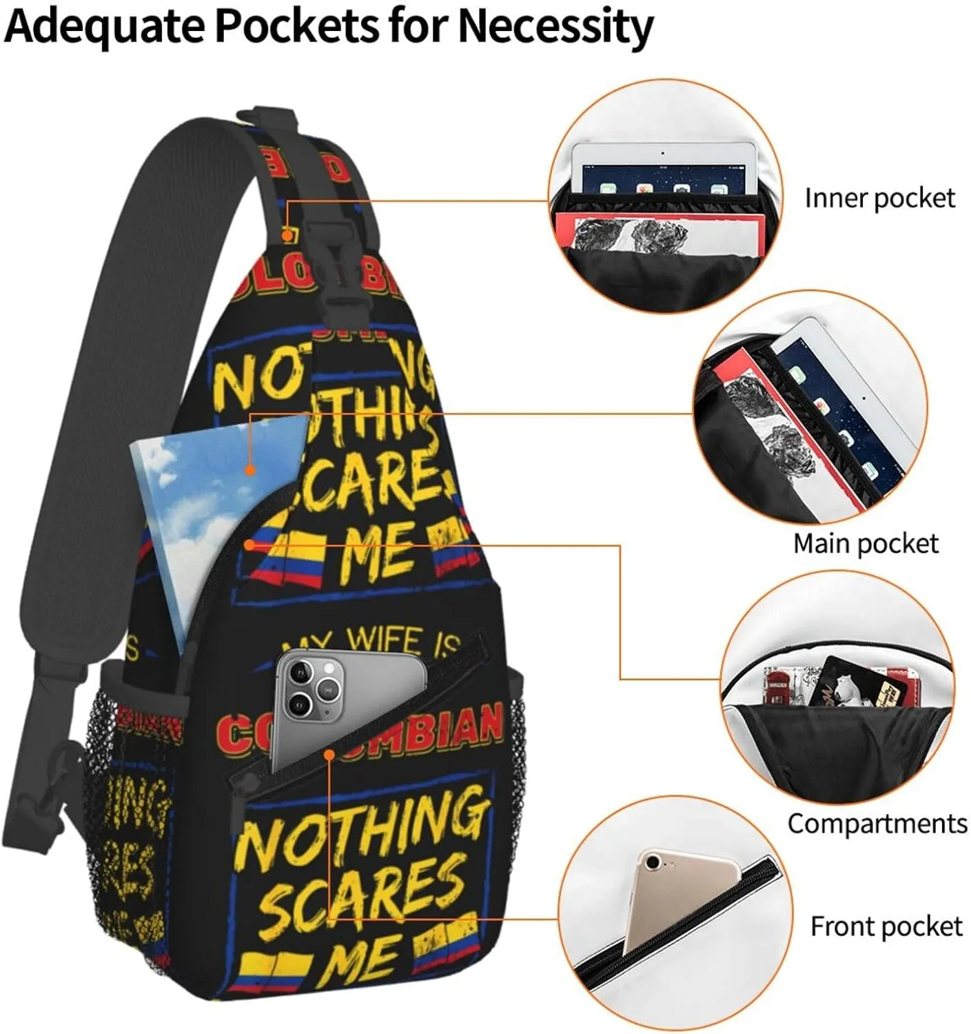 My Wife is Colombian Colombia Flag Crossbody Bag Cross Chest Bag Adjustable Sling Backpack Sports Gym Shoulder Bags Travel Cycling Daypack Diagonally Casual Rucksack