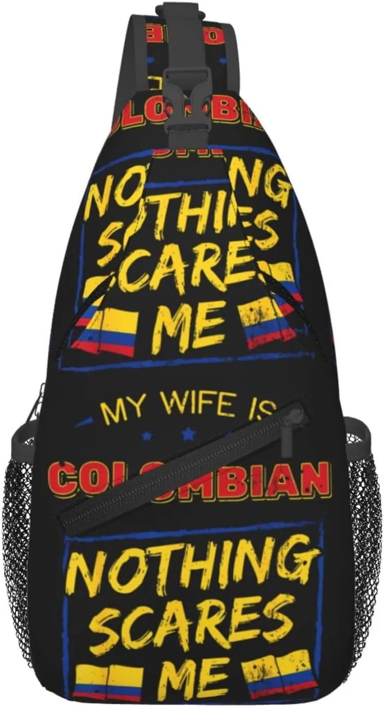 My Wife is Colombian Colombia Flag Crossbody Bag Cross Chest Bag Adjustable Sling Backpack Sports Gym Shoulder Bags Travel Cycling Daypack Diagonally Casual Rucksack