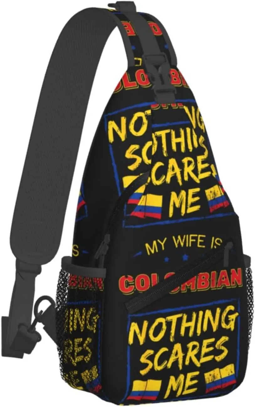 My Wife is Colombian Colombia Flag Crossbody Bag Cross Chest Bag Adjustable Sling Backpack Sports Gym Shoulder Bags Travel Cycling Daypack Diagonally Casual Rucksack