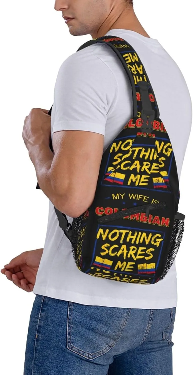 My Wife is Colombian Colombia Flag Crossbody Bag Cross Chest Bag Adjustable Sling Backpack Sports Gym Shoulder Bags Travel Cycling Daypack Diagonally Casual Rucksack