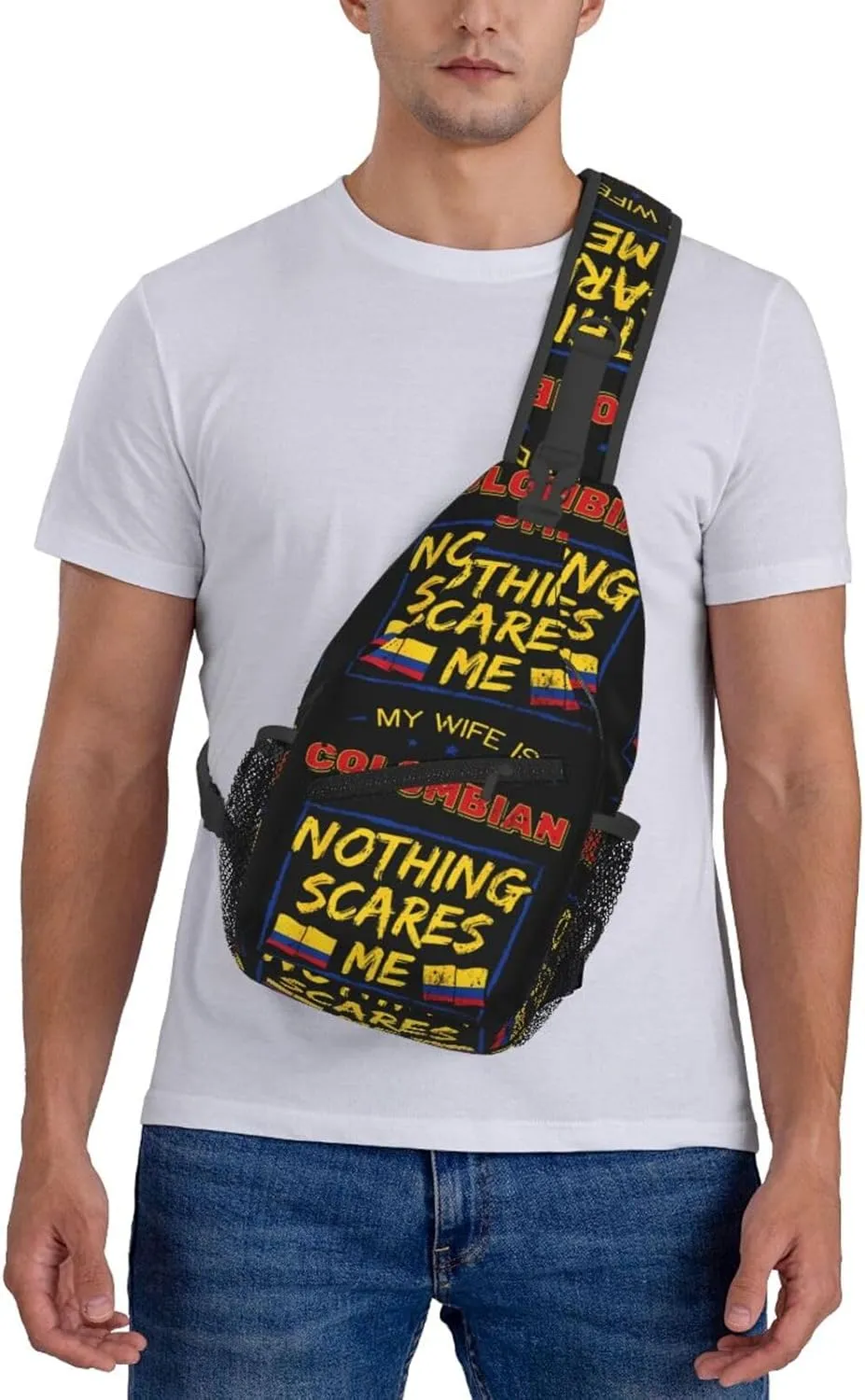 My Wife is Colombian Colombia Flag Crossbody Bag Cross Chest Bag Adjustable Sling Backpack Sports Gym Shoulder Bags Travel Cycling Daypack Diagonally Casual Rucksack