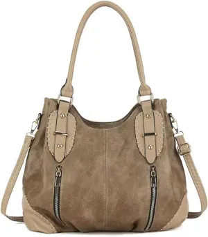 myfriday Vintage Leather Tote Handbags for Women, Soft Hobo Shoulder Bag Crossbody Satchel Purse with Adjustable Strap