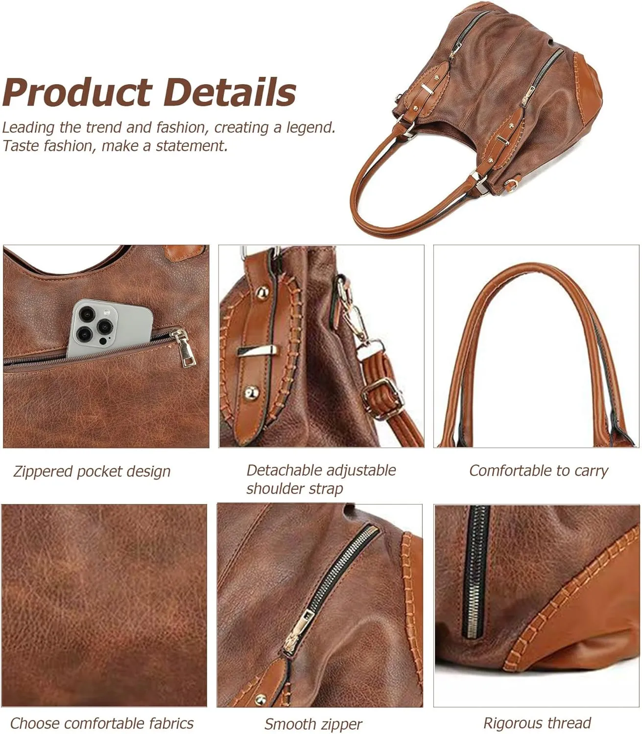 myfriday Vintage Leather Tote Handbags for Women, Soft Hobo Shoulder Bag Crossbody Satchel Purse with Adjustable Strap