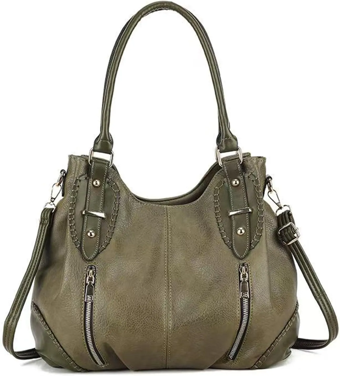myfriday Vintage Leather Tote Handbags for Women, Soft Hobo Shoulder Bag Crossbody Satchel Purse with Adjustable Strap