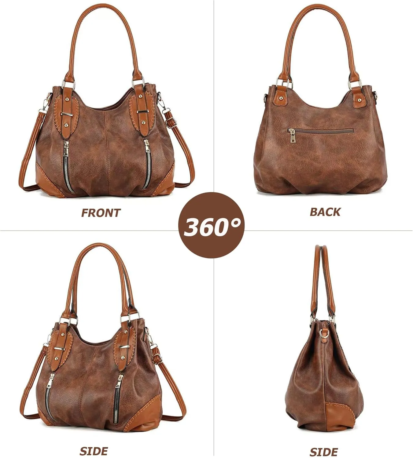 myfriday Vintage Leather Tote Handbags for Women, Soft Hobo Shoulder Bag Crossbody Satchel Purse with Adjustable Strap