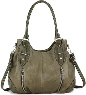 myfriday Vintage Leather Tote Handbags for Women, Soft Hobo Shoulder Bag Crossbody Satchel Purse with Adjustable Strap