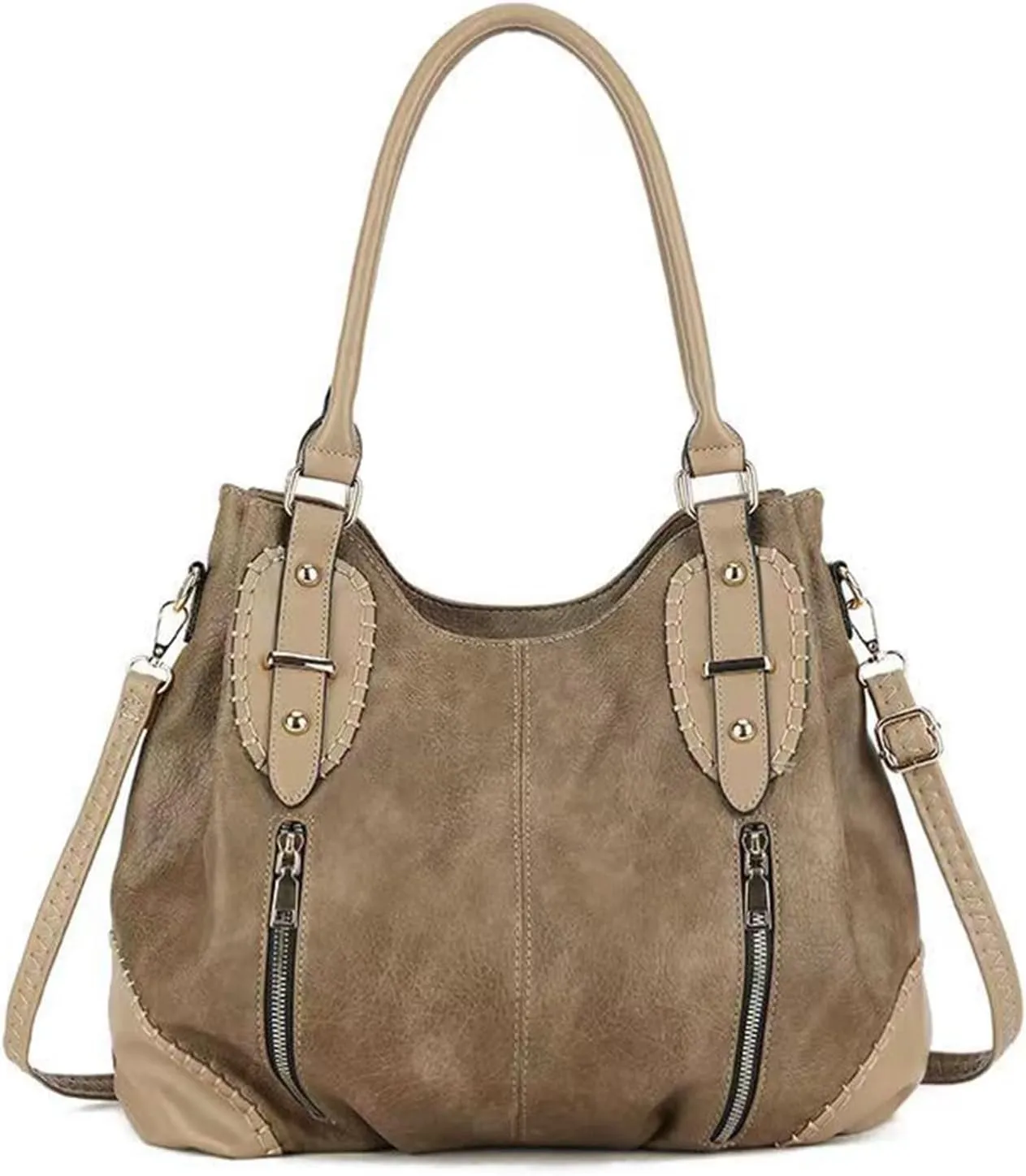 myfriday Vintage Leather Tote Handbags for Women, Soft Hobo Shoulder Bag Crossbody Satchel Purse with Adjustable Strap