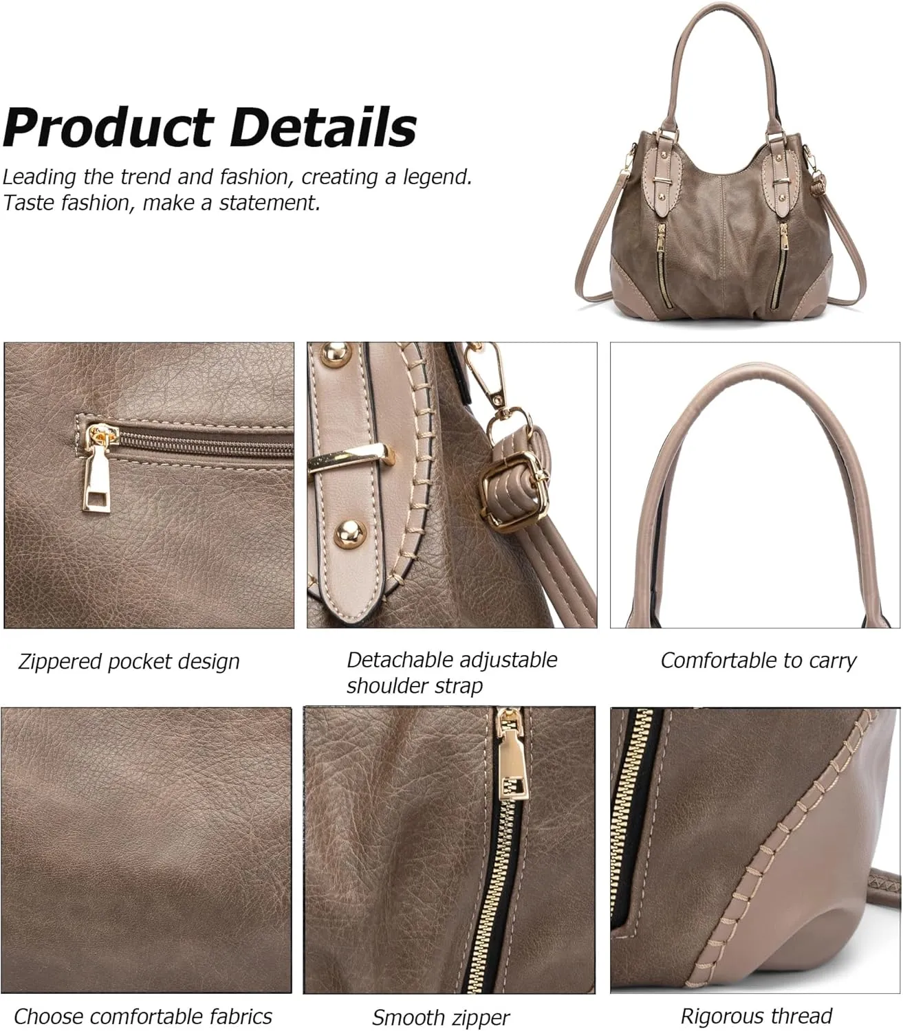 myfriday Vintage Leather Tote Handbags for Women, Soft Hobo Shoulder Bag Crossbody Satchel Purse with Adjustable Strap