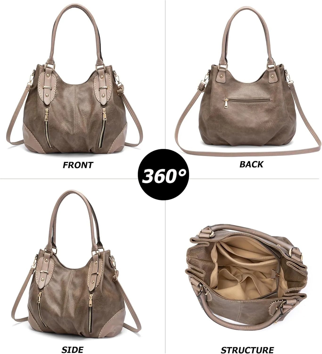 myfriday Vintage Leather Tote Handbags for Women, Soft Hobo Shoulder Bag Crossbody Satchel Purse with Adjustable Strap