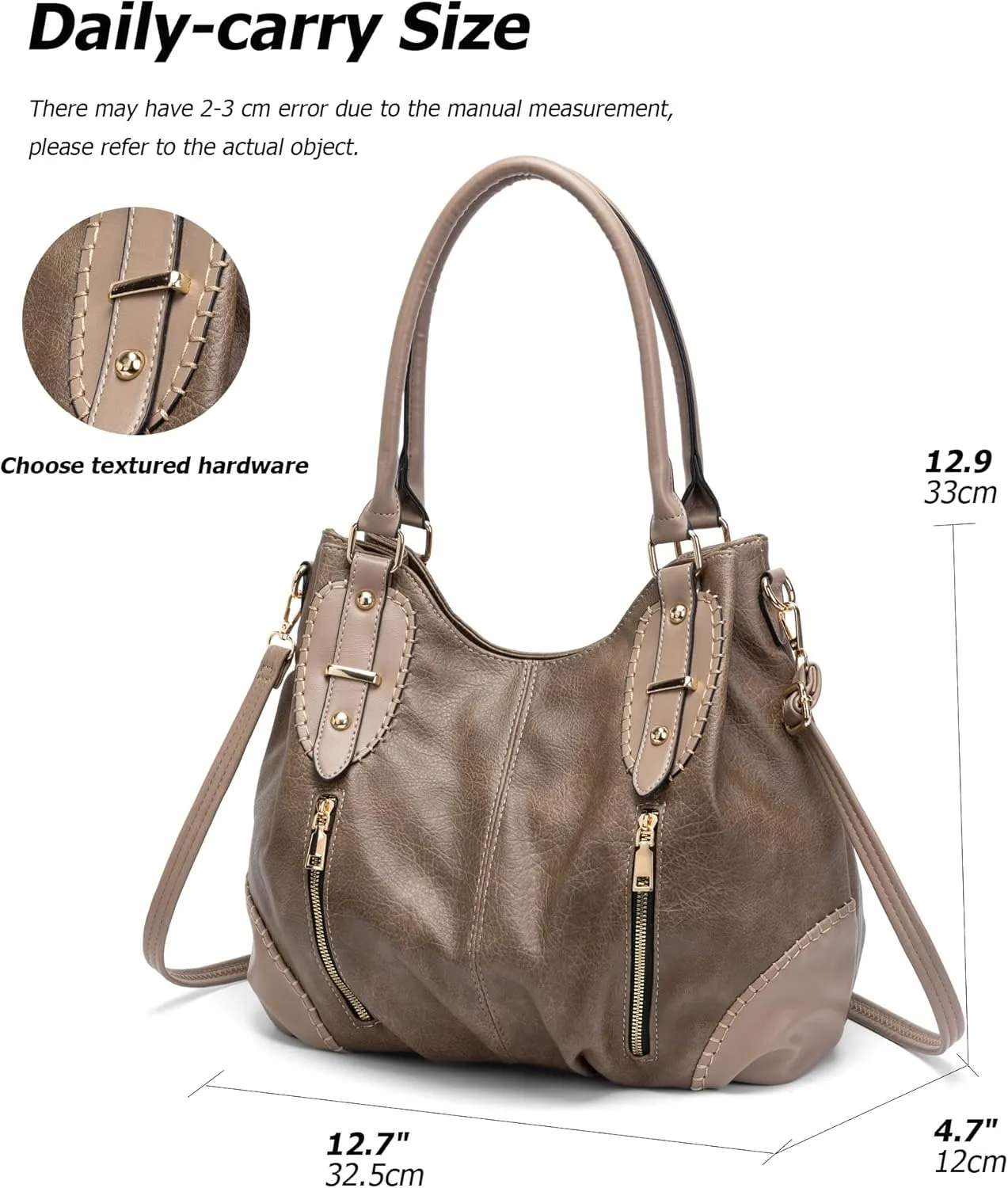 myfriday Vintage Leather Tote Handbags for Women, Soft Hobo Shoulder Bag Crossbody Satchel Purse with Adjustable Strap