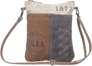 Myra Bag Fanatical Vintage Purse - Canvas and Leather Crossbody Bags for Women, Small Brown, Gray, and Ivory Patchwork Vintage Purses for Women with Star Button Embellishment, Over The Shoulder Purse