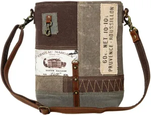 Myra Bag Vintage Crossbody Bag - Francais Pathway Vintage Purse, Canvas Purses for Women, Canvas Patchwork Design Crossbody Purse