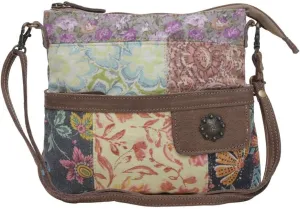 Myra Bags Floral Canvas Crossbody Hobo Bags - Small Zipper Pouch with Adjustable Strap, La Fleur Floral Patchwork Design