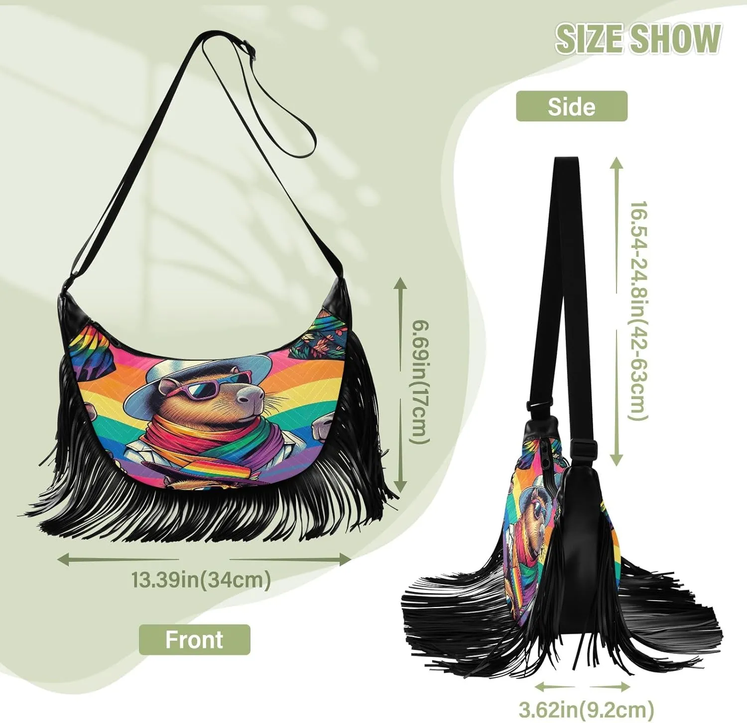 Mythical Goddess and Leopard Fringe Purse Cross Body Tassel Crossbody Purse Boho Shoulder Bag Hippie Bags for Women