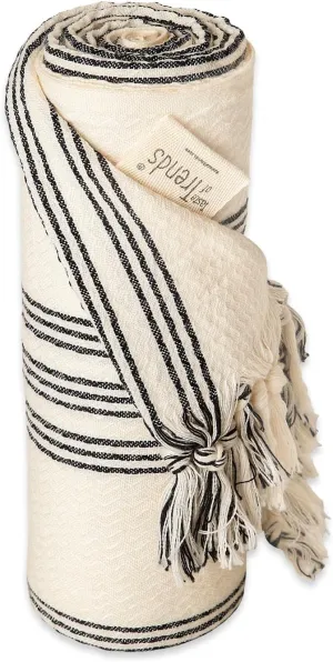 Natura Turkish Peshtemal Towel - Luxury Ecofriendly 100% Raw Cotton - Soft, Lightweight, Quick Dry, Absorbent - Oversize - Beach Bath Pool Gym – Cream & Black Stripes