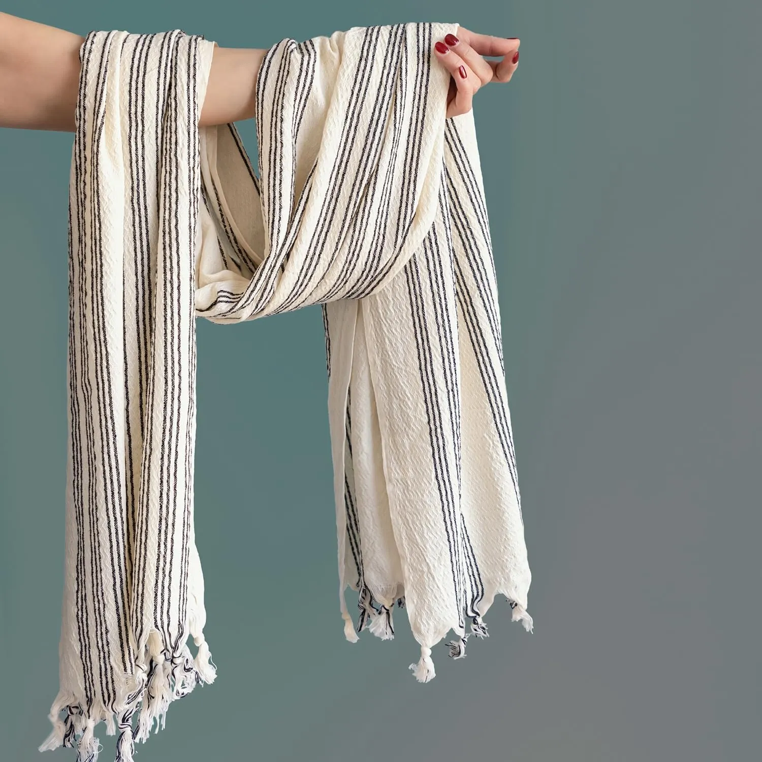 Natura Turkish Peshtemal Towel - Luxury Ecofriendly 100% Raw Cotton - Soft, Lightweight, Quick Dry, Absorbent - Oversize - Beach Bath Pool Gym – Cream & Black Stripes