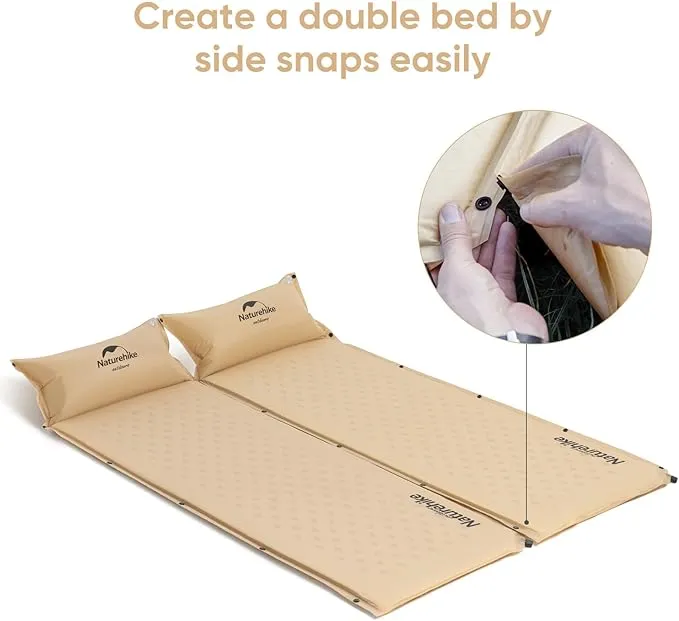 Naturehike Self-Inflating Sleeping Pad, Ultralight Memory Foam Camping Pad with Pillow, Fast Inflating, Patchwork Sleeping Pad for Camping, Hiking, RV Camping, with Storage Bag, Single, Pottery Yellow
