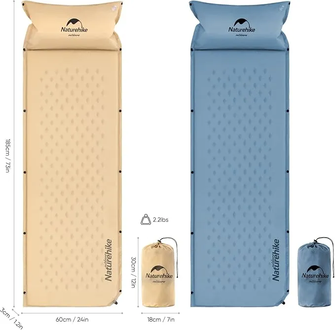 Naturehike Self-Inflating Sleeping Pad, Ultralight Memory Foam Camping Pad with Pillow, Fast Inflating, Patchwork Sleeping Pad for Camping, Hiking, RV Camping, with Storage Bag, Single, Pottery Yellow