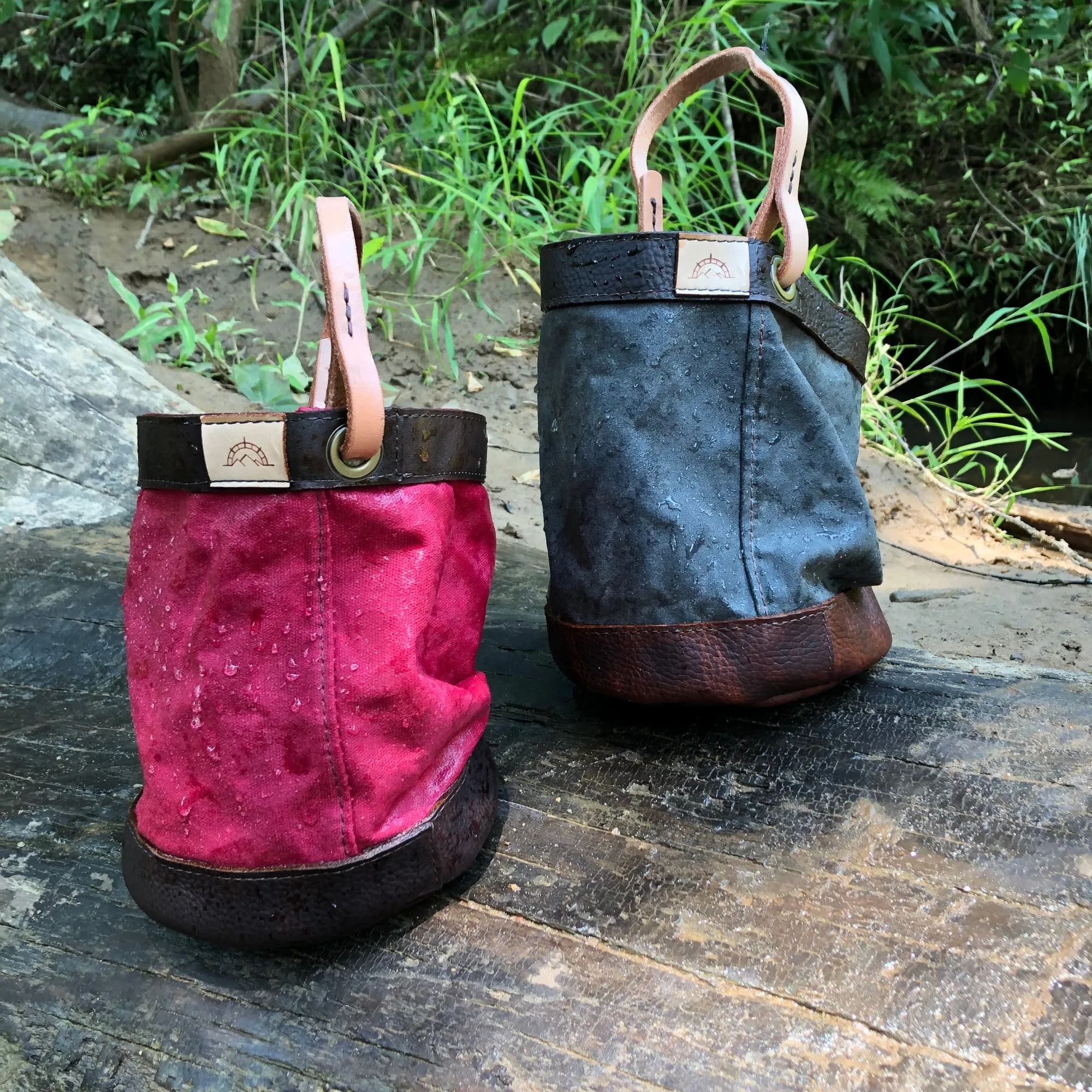 Navy Blue Waxed Canvas and Leather Bucket (12 ounce)