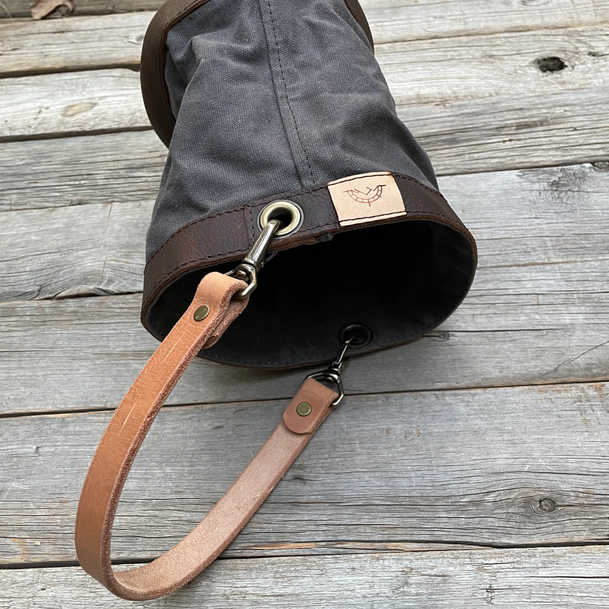 Navy Blue Waxed Canvas and Leather Bucket (12 ounce)