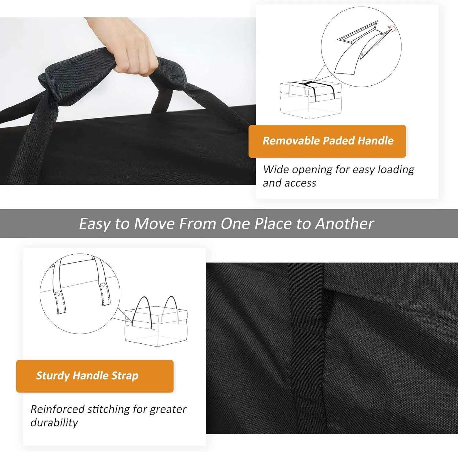 NettyPro Patio Cushion Storage Bags 32 x 32 x 24 inch Water-Resistant Small Outdoor Bag for Cushions Heavy Duty Patio Furniture Storage Bag, Black