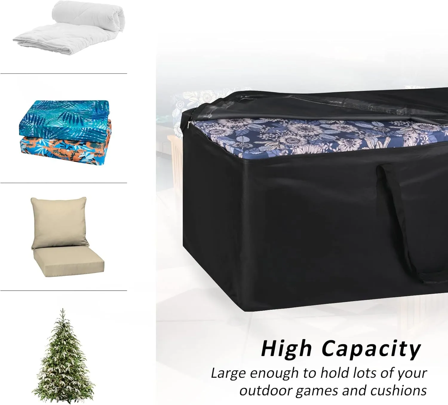 NettyPro Patio Cushion Storage Bags 32 x 32 x 24 inch Water-Resistant Small Outdoor Bag for Cushions Heavy Duty Patio Furniture Storage Bag, Black