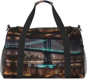 New York Manhattan Bridge Night Weekender Overnight Carry On Bag, For Women Men, Perfect For Frequent Flyers