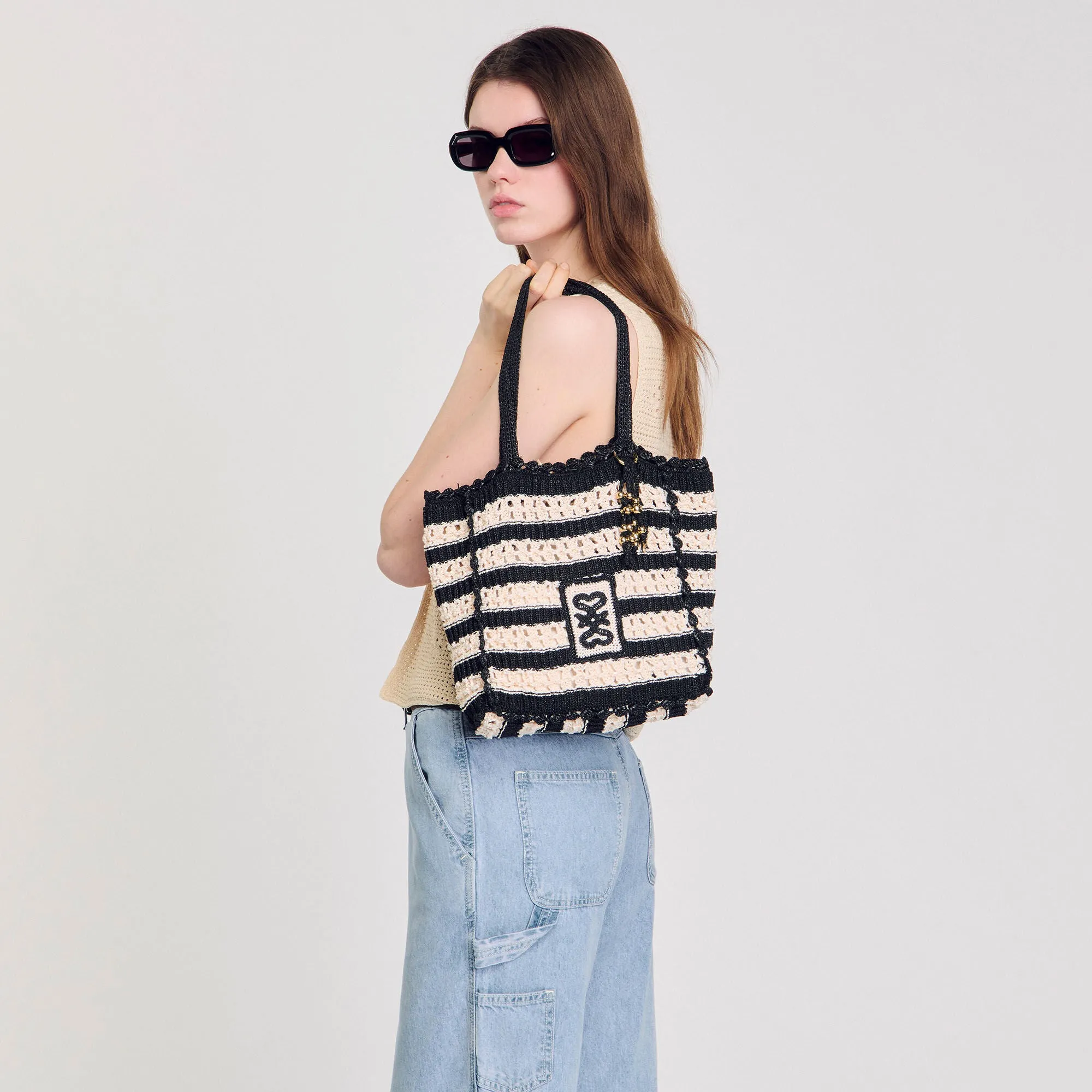 Newbaleares Two-Tone Crochet Bag Ecru / Black