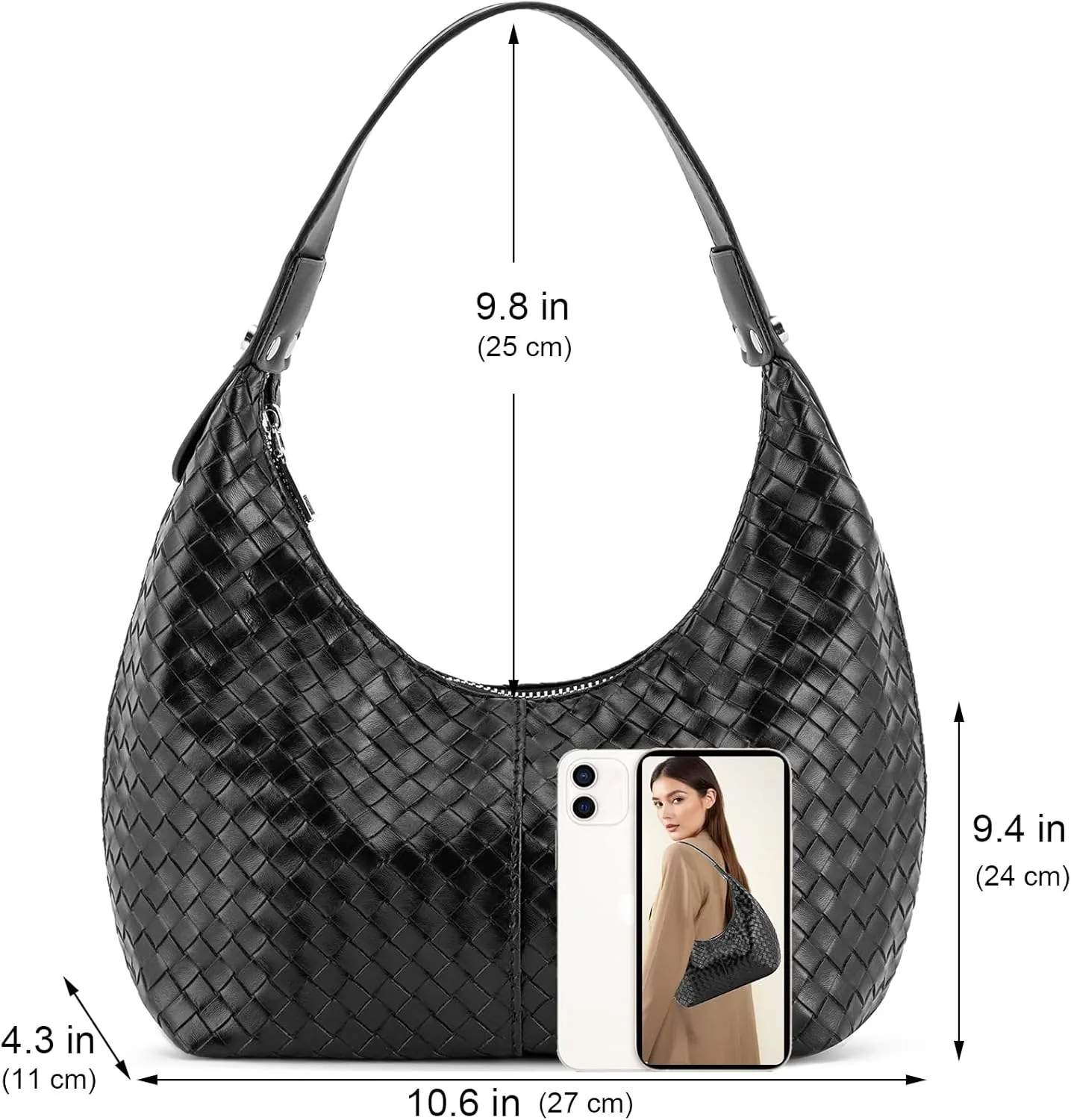 NIUEIMEE ZHOU Crescent Shoulder Bags for Women Vegan Leather Hobo Handbag Slouchy Tote Purses