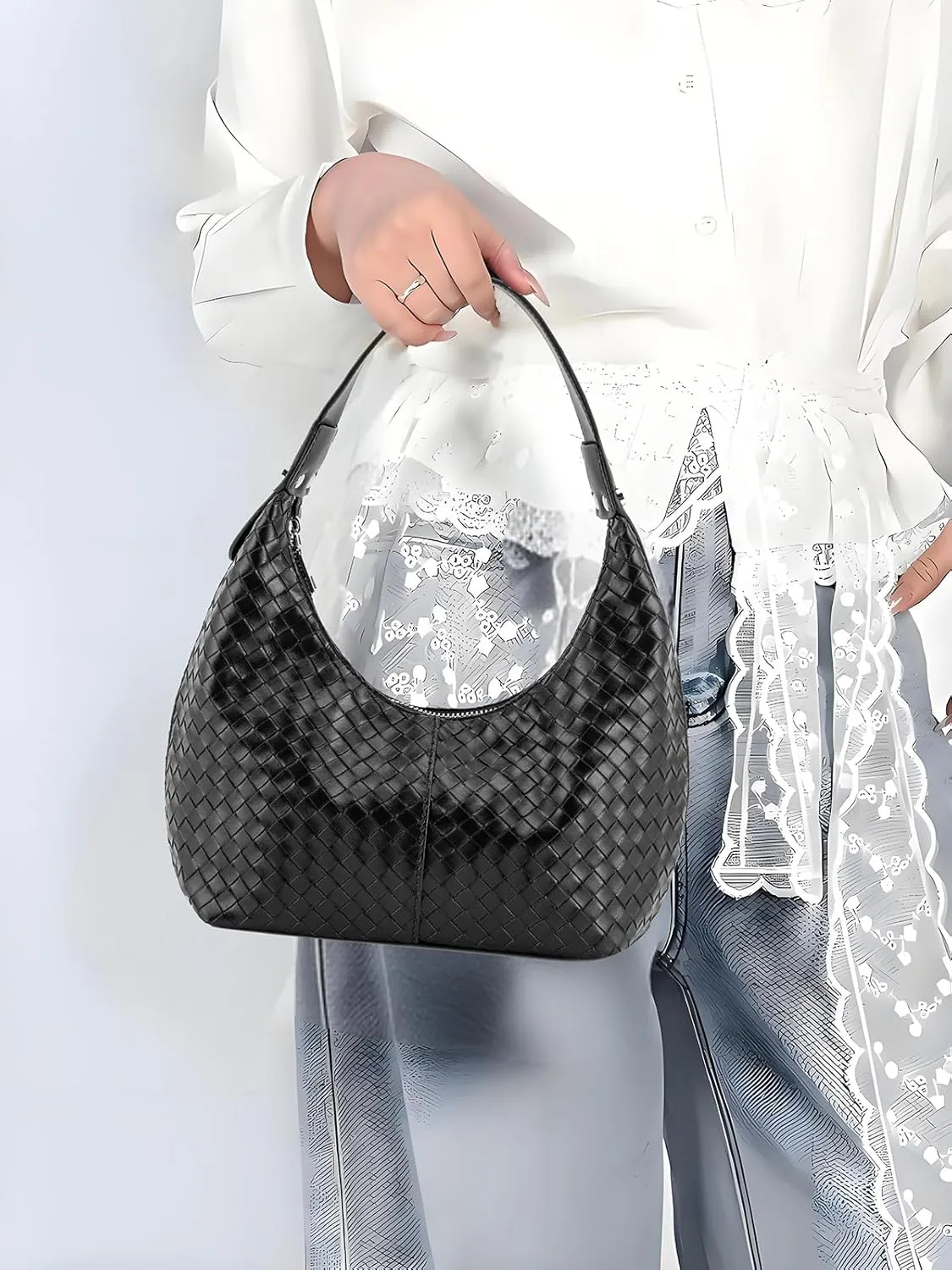NIUEIMEE ZHOU Crescent Shoulder Bags for Women Vegan Leather Hobo Handbag Slouchy Tote Purses