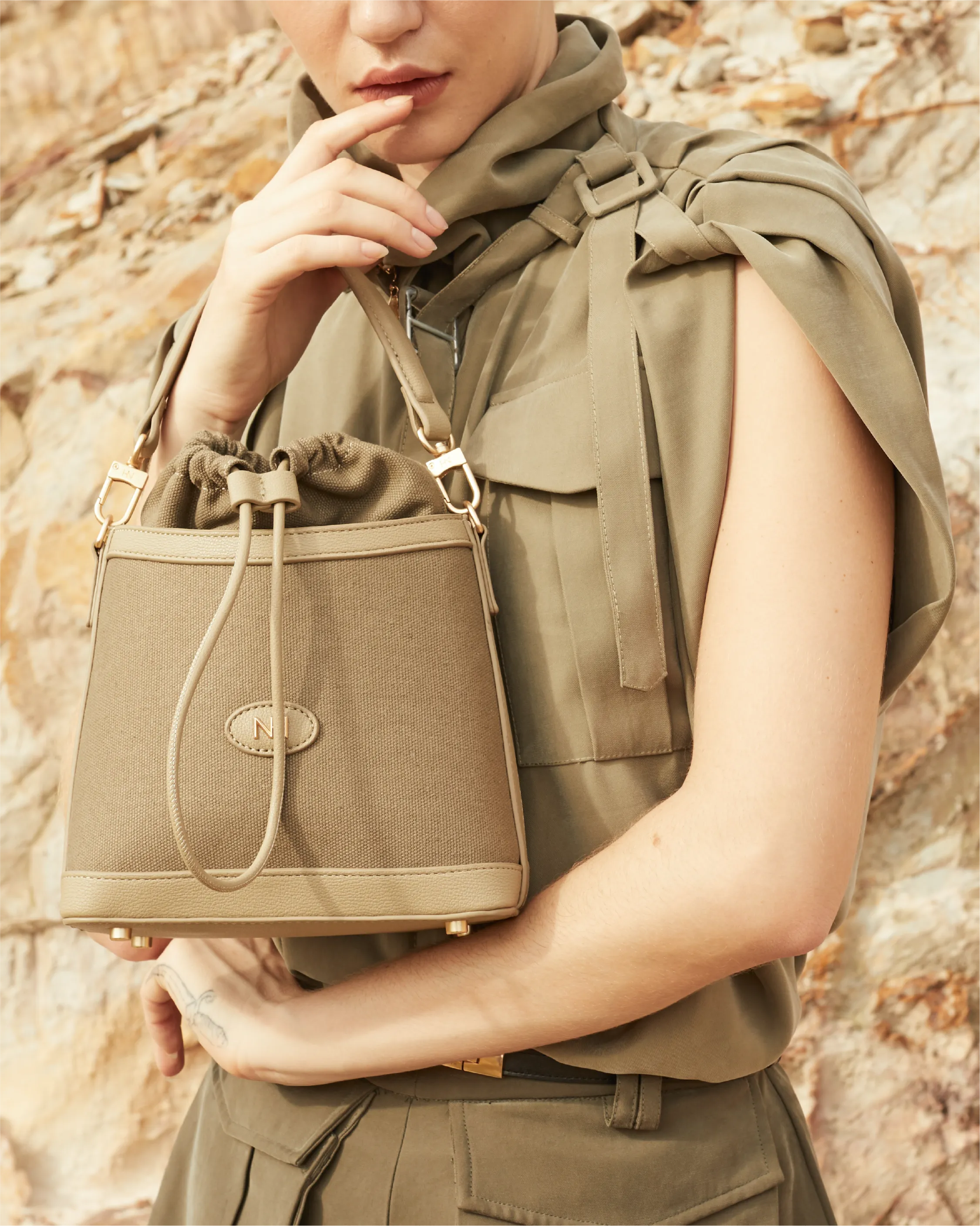 Nurita Harith Nael Drawstring Bucket Bag (Dark Sea Green)