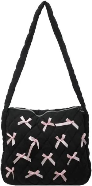 Nylon Hobo Bags for Women Fashion Shoulder Bag with Bowknot Slouchy Crossbody Bag Purse