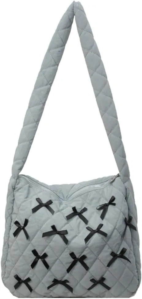 Nylon Hobo Bags for Women Fashion Shoulder Bag with Bowknot Slouchy Crossbody Bag Purse