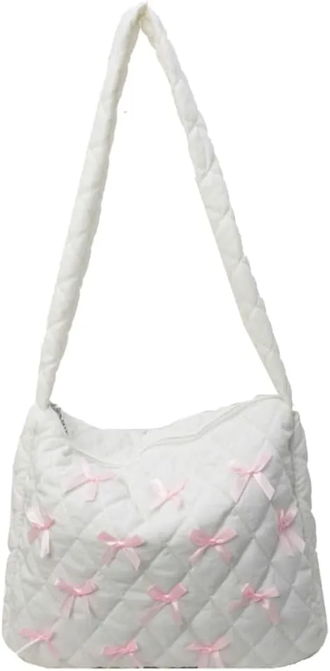 Nylon Hobo Bags for Women Fashion Shoulder Bag with Bowknot Slouchy Crossbody Bag Purse