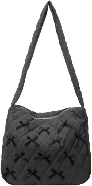 Nylon Hobo Bags for Women Fashion Shoulder Bag with Bowknot Slouchy Crossbody Bag Purse