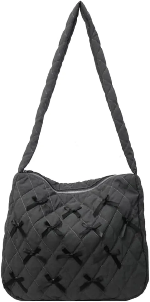 Nylon Hobo Bags for Women Fashion Shoulder Bag with Bowknot Slouchy Crossbody Bag Purse