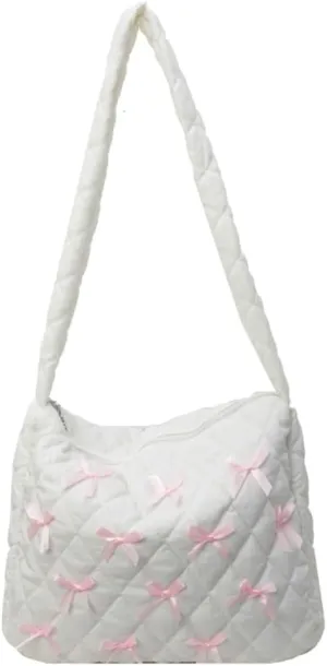 Nylon Hobo Bags for Women Fashion Shoulder Bag with Bowknot Slouchy Crossbody Bag Purse
