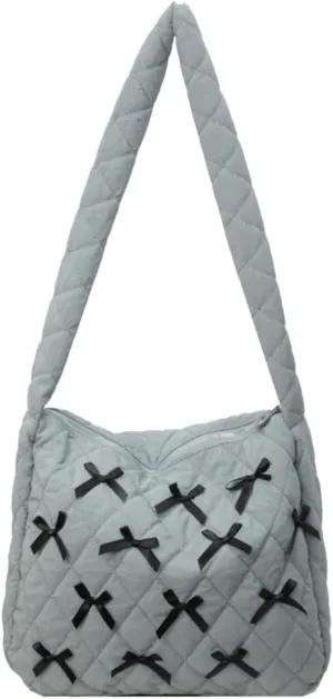 Nylon Hobo Bags for Women Fashion Shoulder Bag with Bowknot Slouchy Crossbody Bag Purse