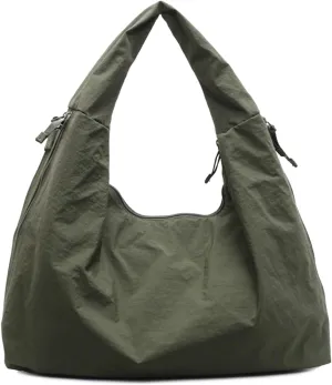 Nylon Tote Bag Large Hobo Bags for Women Multipockets Slouchy Shoulder Bag Solid Color Crescent Handbags