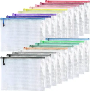 Oaimyy-Plastic Mesh Zipper Pouch Document Folders Bag Zipper Zip File Folders for Office Supplies, Travel,Organizing Storage (12"x 16", Multicolor)