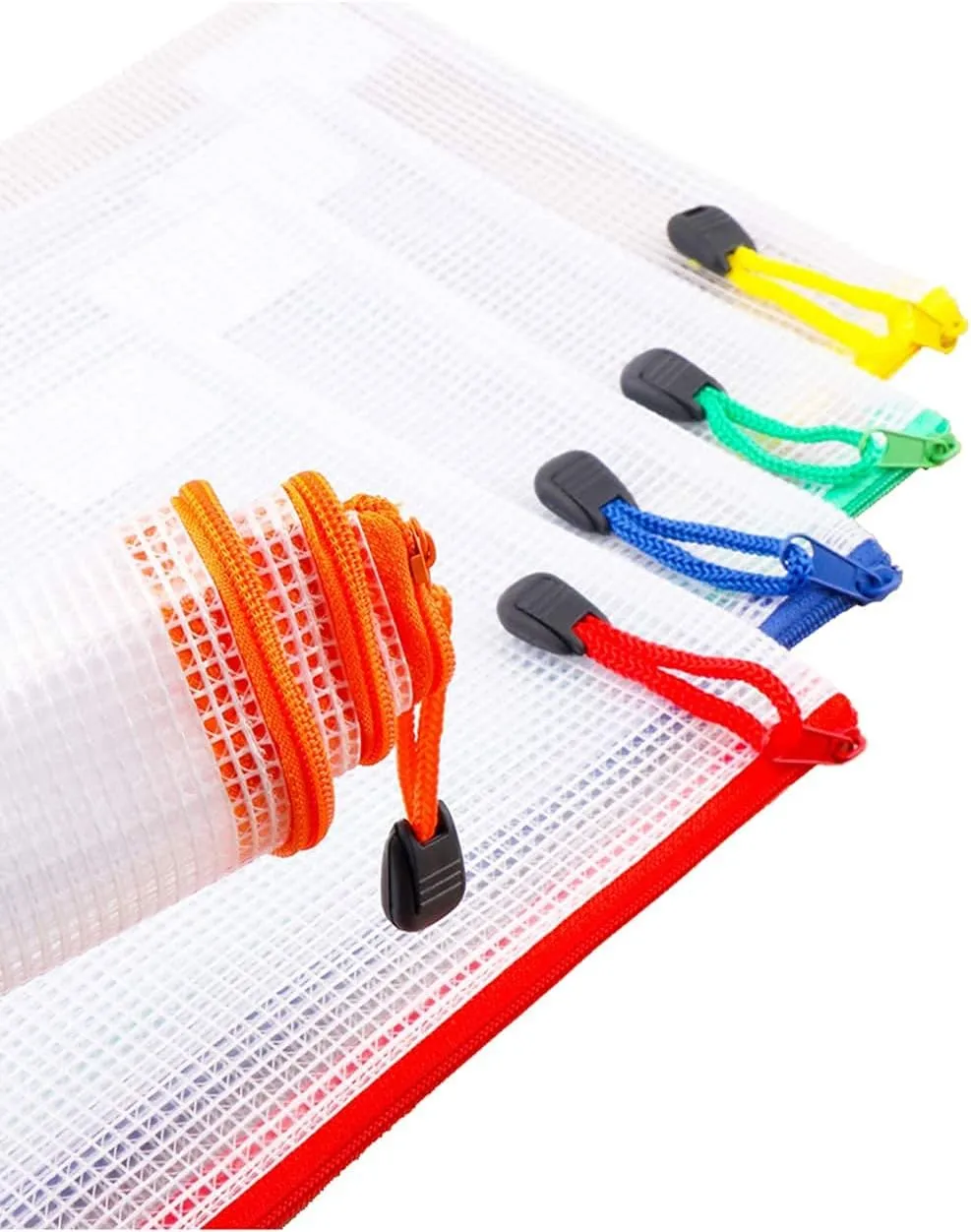 Oaimyy-Plastic Mesh Zipper Pouch Document Folders Bag Zipper Zip File Folders for Office Supplies, Travel,Organizing Storage (12"x 16", Multicolor)