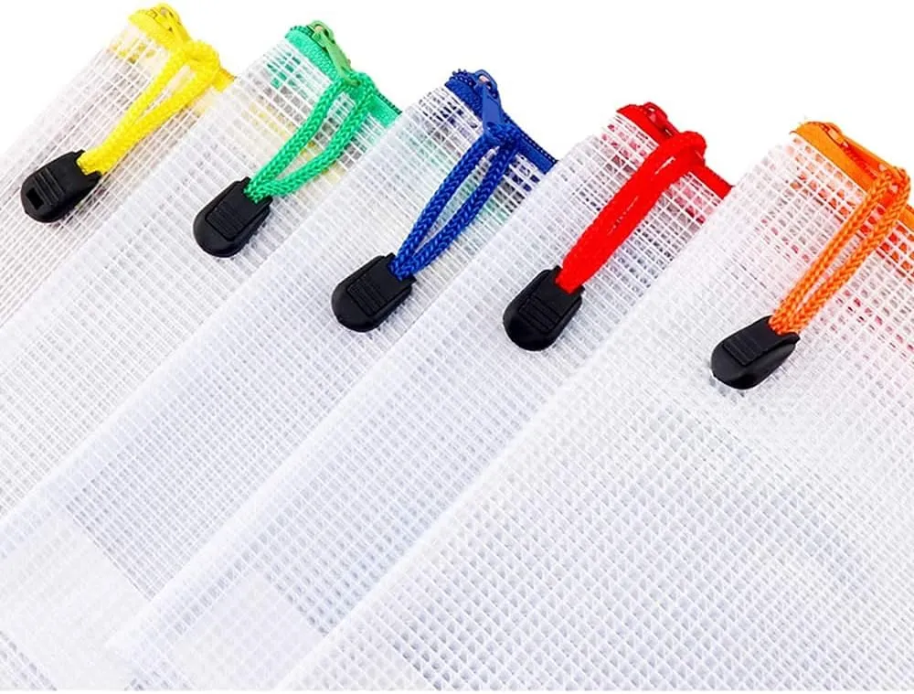 Oaimyy-Plastic Mesh Zipper Pouch Document Folders Bag Zipper Zip File Folders for Office Supplies, Travel,Organizing Storage (12"x 16", Multicolor)