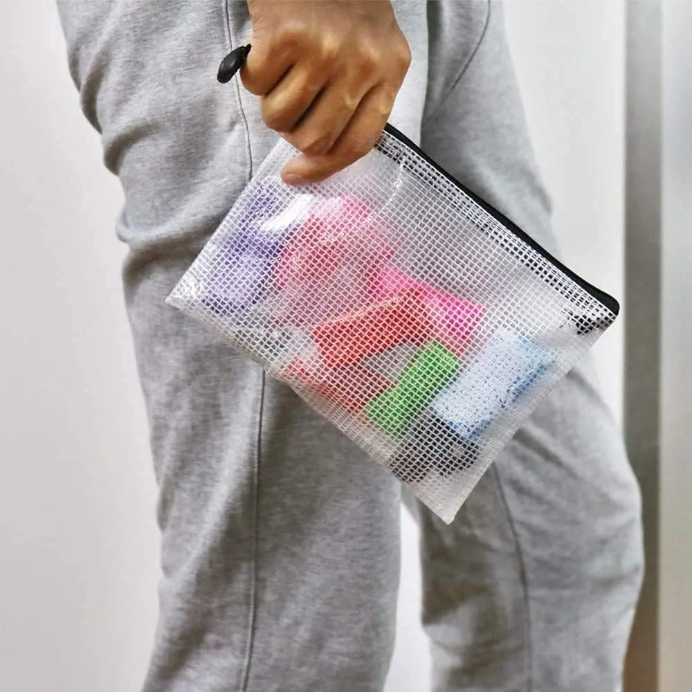 Oaimyy-Plastic Mesh Zipper Pouch Document Folders Bag Zipper Zip File Folders for Office Supplies, Travel,Organizing Storage (12"x 16", Multicolor)