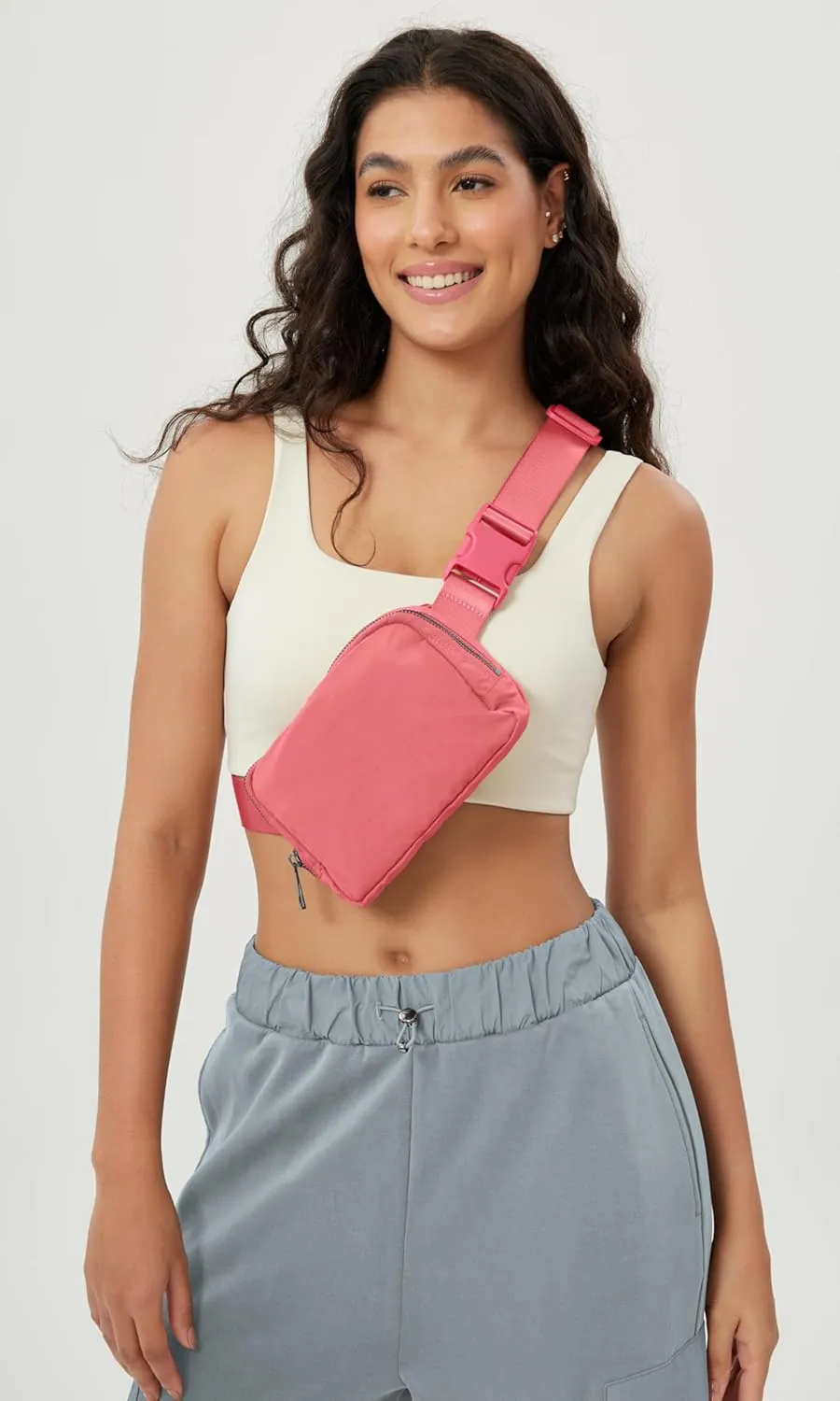 ODODOS Unisex Mini Belt Bag with Adjustable Strap Small Fanny Pack for Workout Running Traveling Hiking, Raspberry