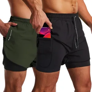 OEBLD Men’s Running Shorts 3 Inch Workout Gym 2-in-1 Pants Athletic Compression Tights